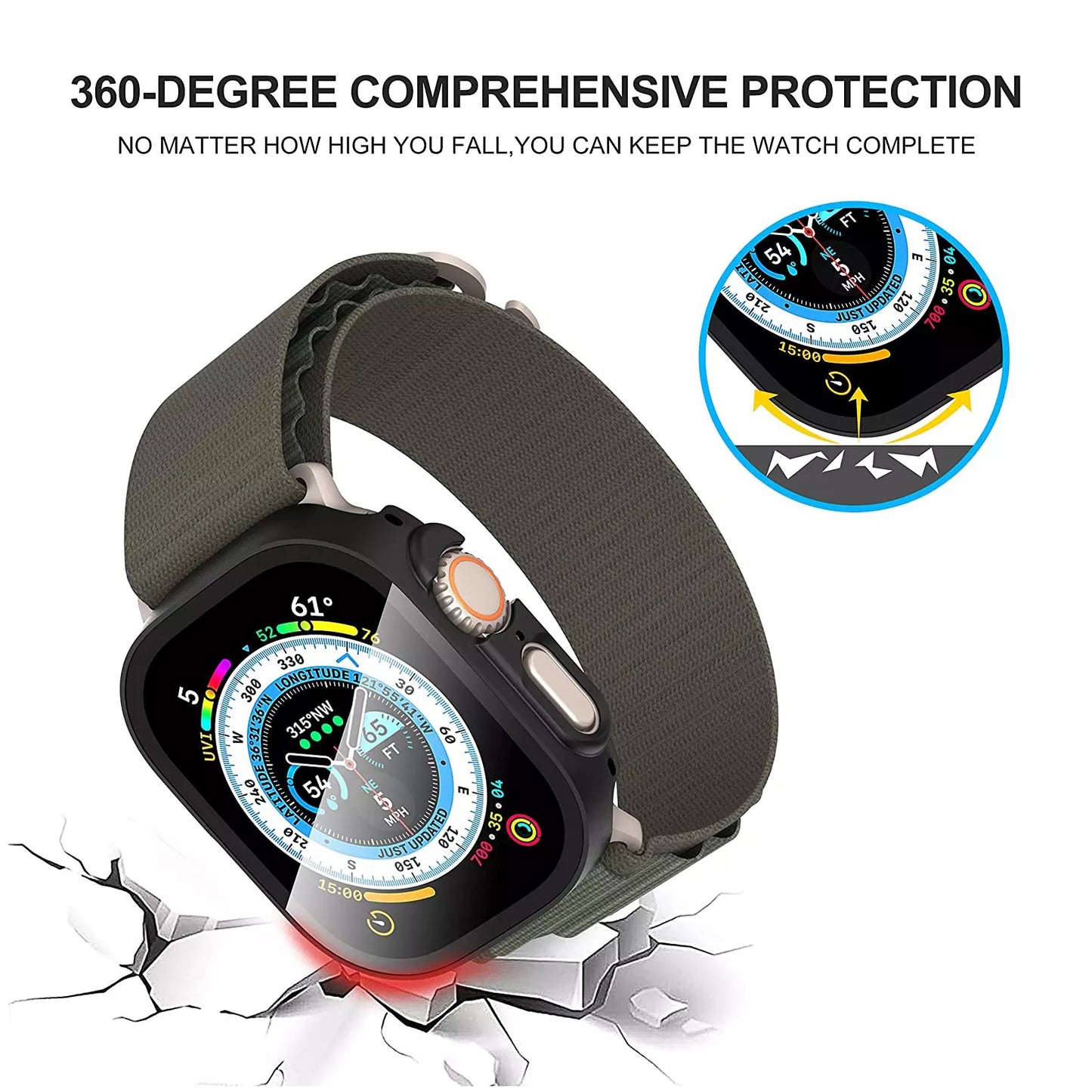 For Apple Watch Series Ultra 2 49MM PC Full Cover Case Tempered Screen Protector