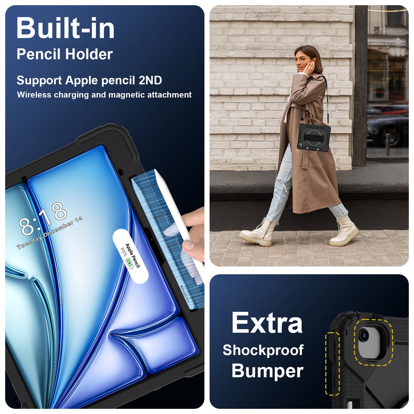 Rugged Stand Hard Case Shockproof Cover Strap For iPad Air 13" 2024 & 2025