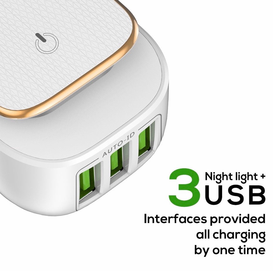 TOPK Wall Charger Travel Adapter AU Plug 3.4A 3 USB With LED Touch Night Light