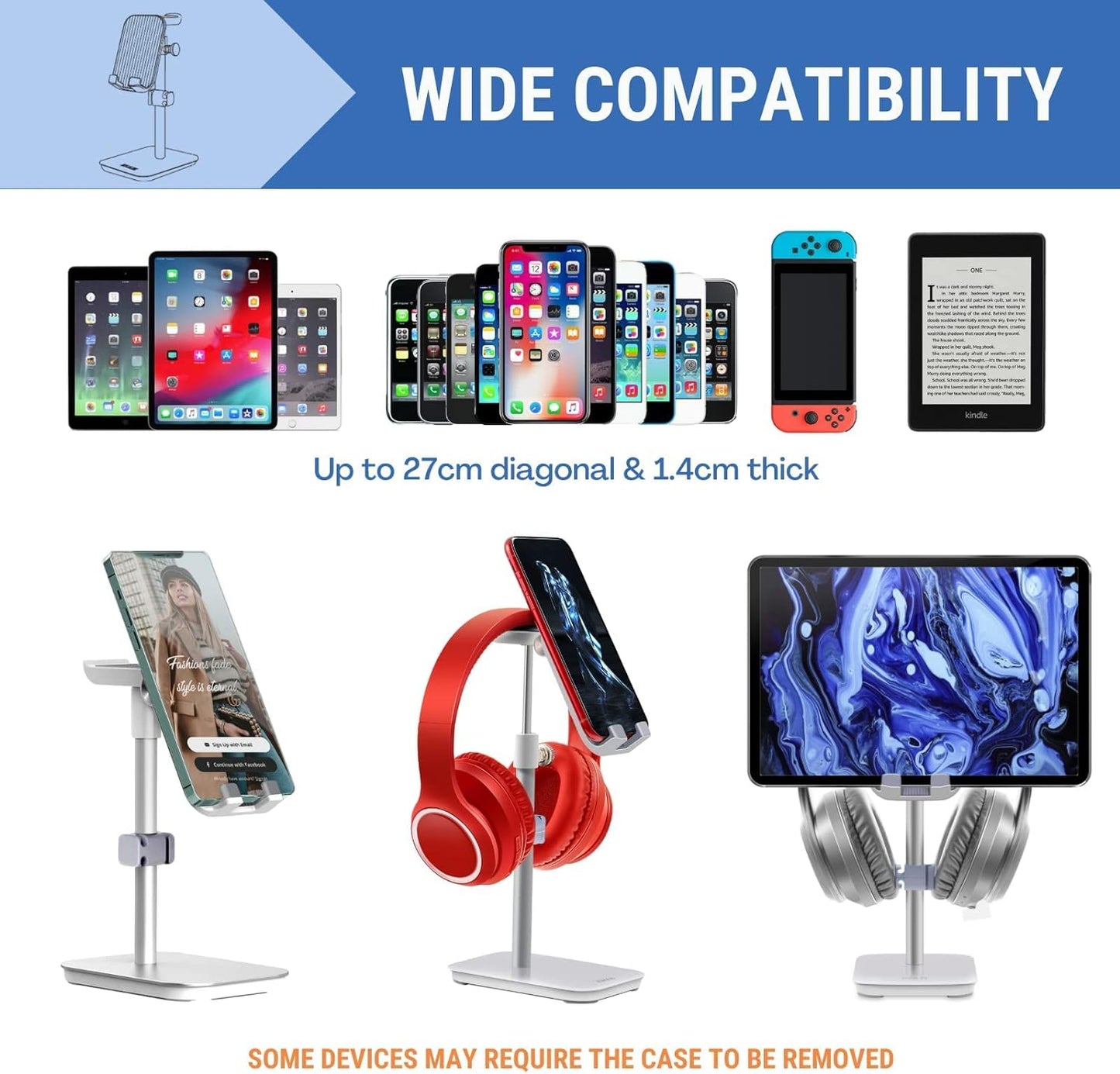 Aluminium Headset Stand 2-in-1 Phone/Tablet/Headphone Stand Desktop Mount Holder