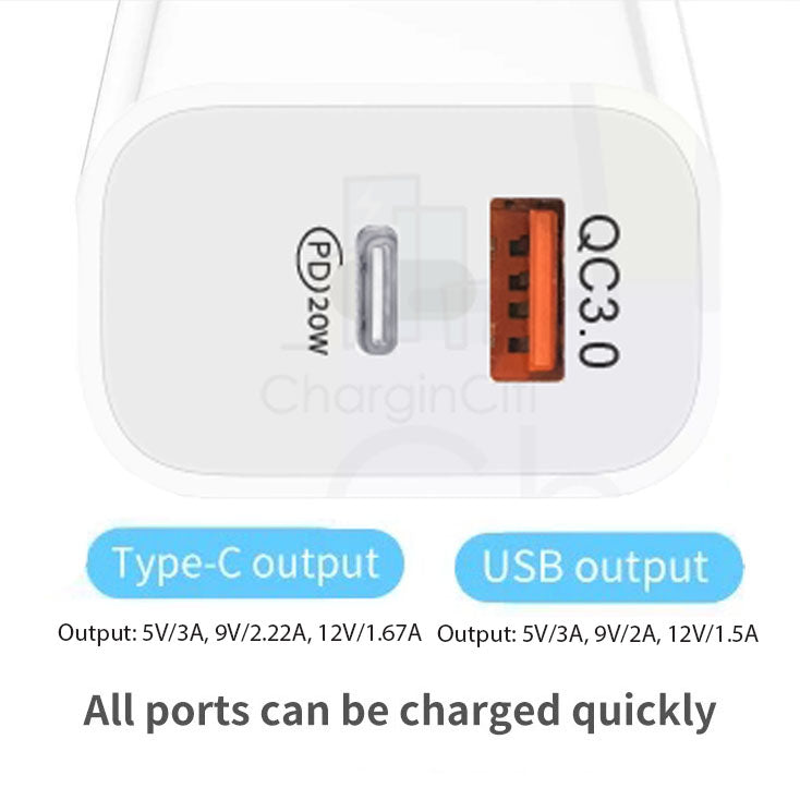 20W USB Type-C Wall Adapter Fast Charger PD Plug
