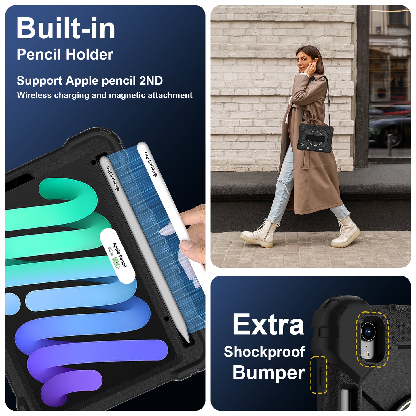 Rugged Stand Hard Case Shockproof Cover Strap For iPad mini 6 (2021) / mini 7 (2024)