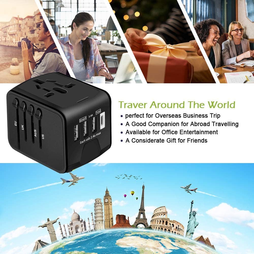 Type-C 3 USB Charger Universal World Travel Adapter EU UK AU US Plug Converter