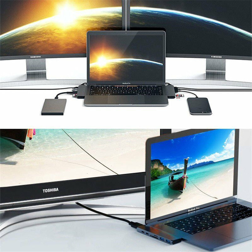 7 in 2 Hub For MacBook Laptop Thunderbolt 3.0 USB Type-C Hub Adapter HDMI SD TF