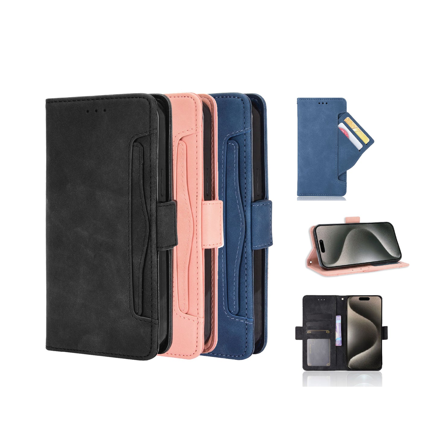 Premium Leather Wallet Flip Case TPU Cover Card For iPhone 15 Pro Max Plus