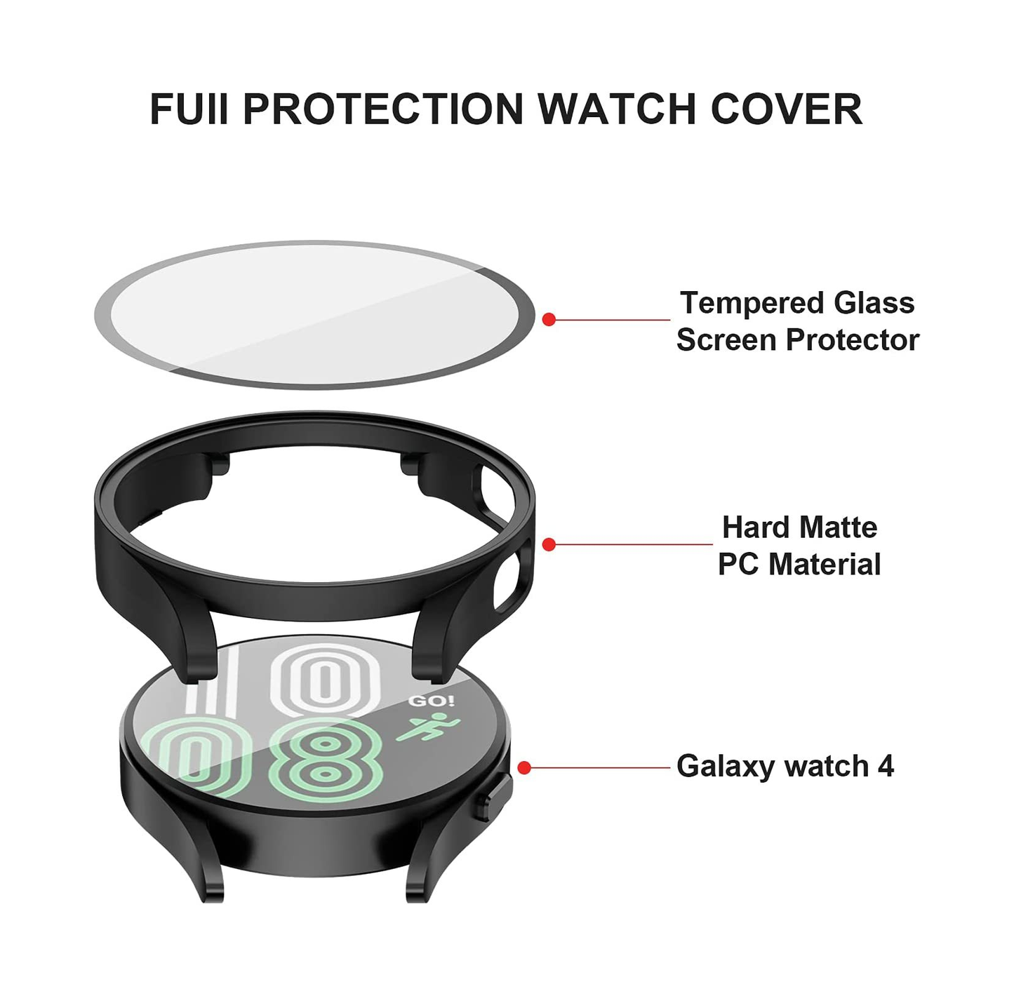 For Samsung Galaxy Watch 5 4 40 44mm Full Cover Screen Glass Protector Shell Case