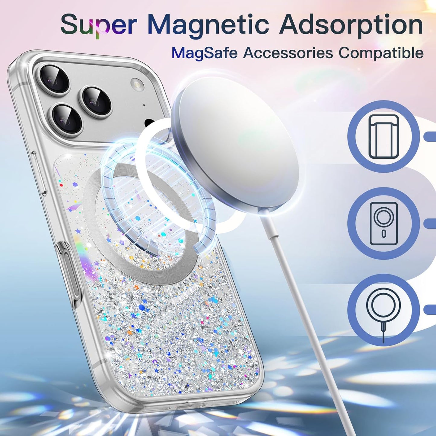 iPhone 17 Pro Max (6.9") Glitter Case Clear MagSafe Compatible Sparkly Shockproof Bling Phone Cover