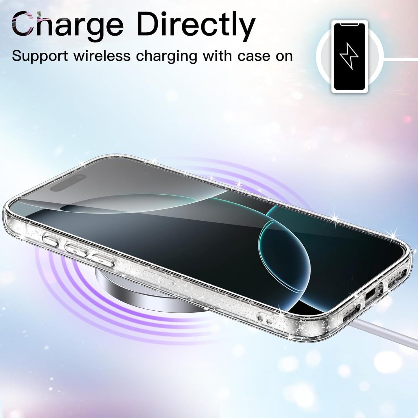 iPhone 16 Pro Max Glitter Case Clear MagSafe Compatible Sparkly Shockproof Bling Phone Cover