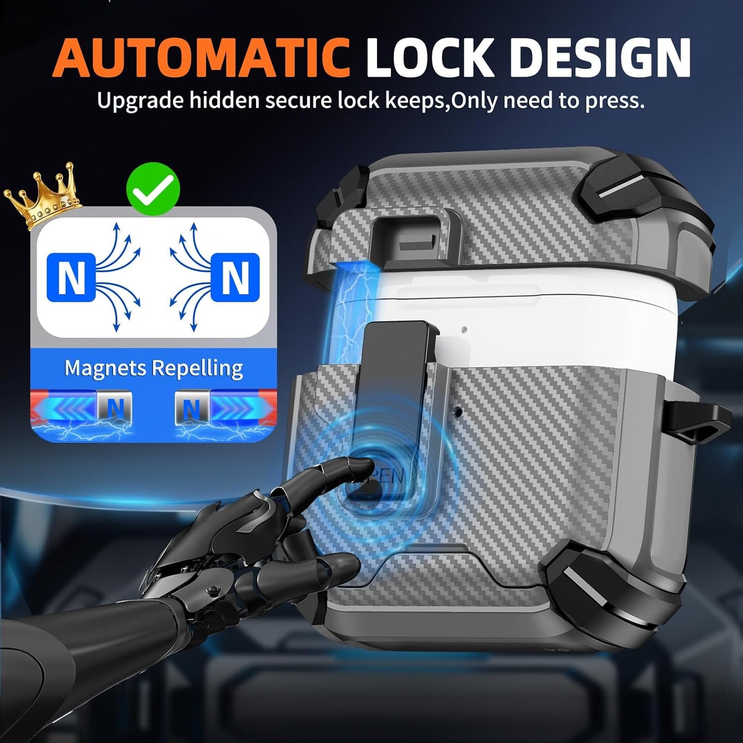 For Airpods 4 Gen (2024) Case with Lock Lid & Stand, Shockproof Protective Cover (Grey)