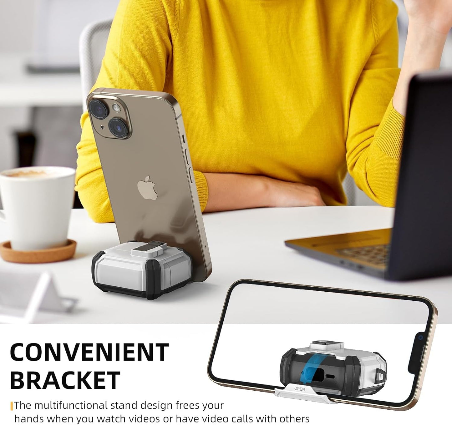 For Airpods 4 Gen (2024) Case with Lock Lid & Stand, Shockproof Protective Cover (White)