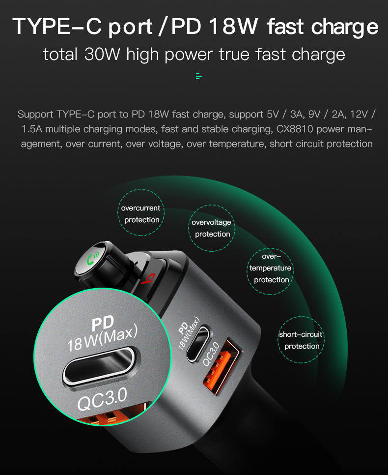 FM Transmitter Wireless Bluetooth MP3 Player QC3.0 PD18W USB Car Charger