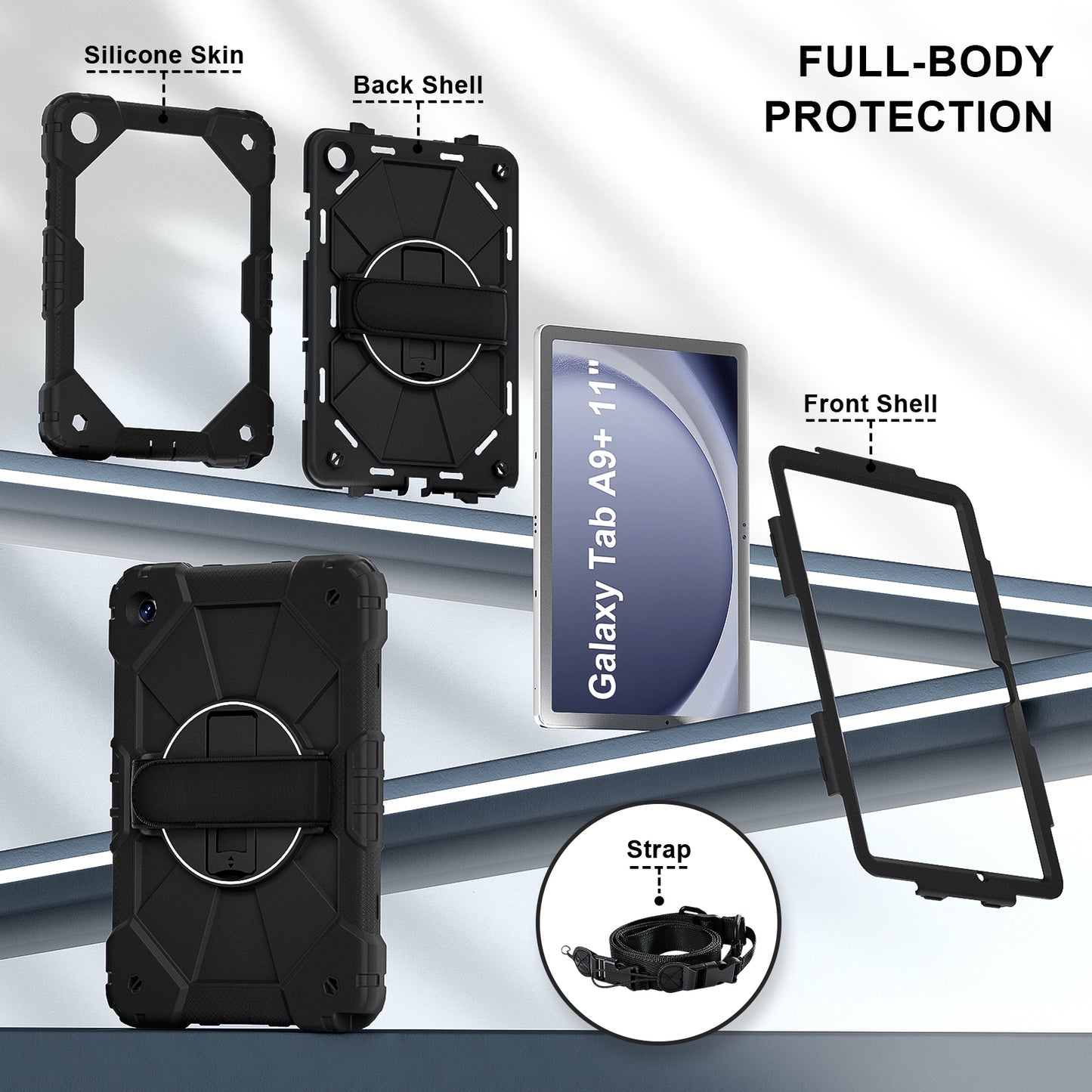 Rugged Stand Hard Case Shockproof Cover Strap For Samsung Tab A9 Plus