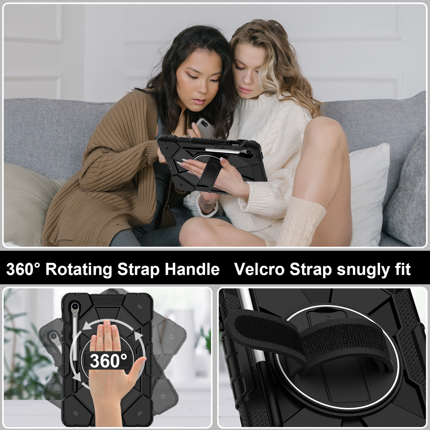 Rugged Stand Hard Case Shockproof Cover Strap For Samsung Tab S9 / S9 FE / S10 FE