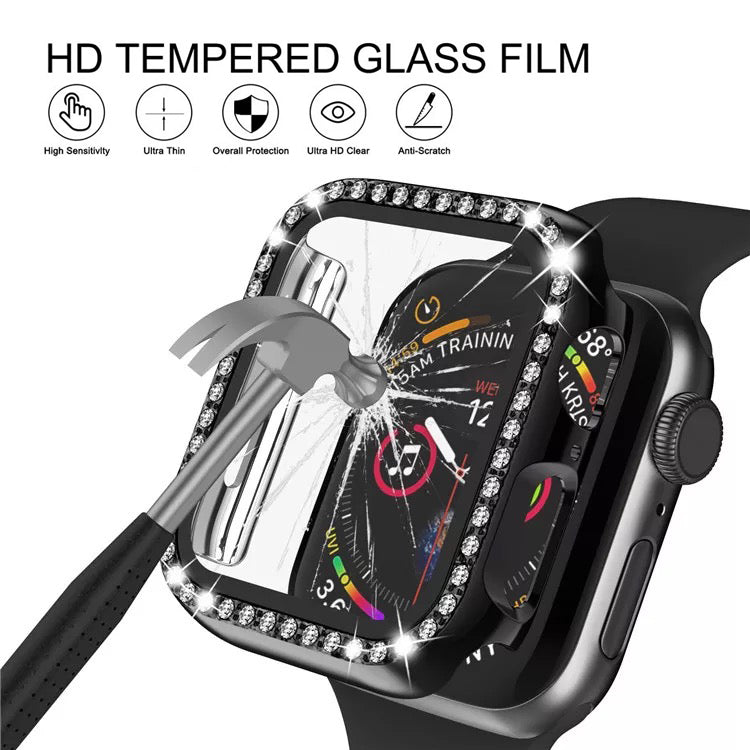 Bling PC Full Cover Watch Case Tempered Screen Protector For Apple iWatch 10 / 9 / 8 / 7 / SE / 6 / 5 / 4 / 3 / 2 / 1 / 38 / 40 / 41 / 42 / 44 / 45 / 46mm