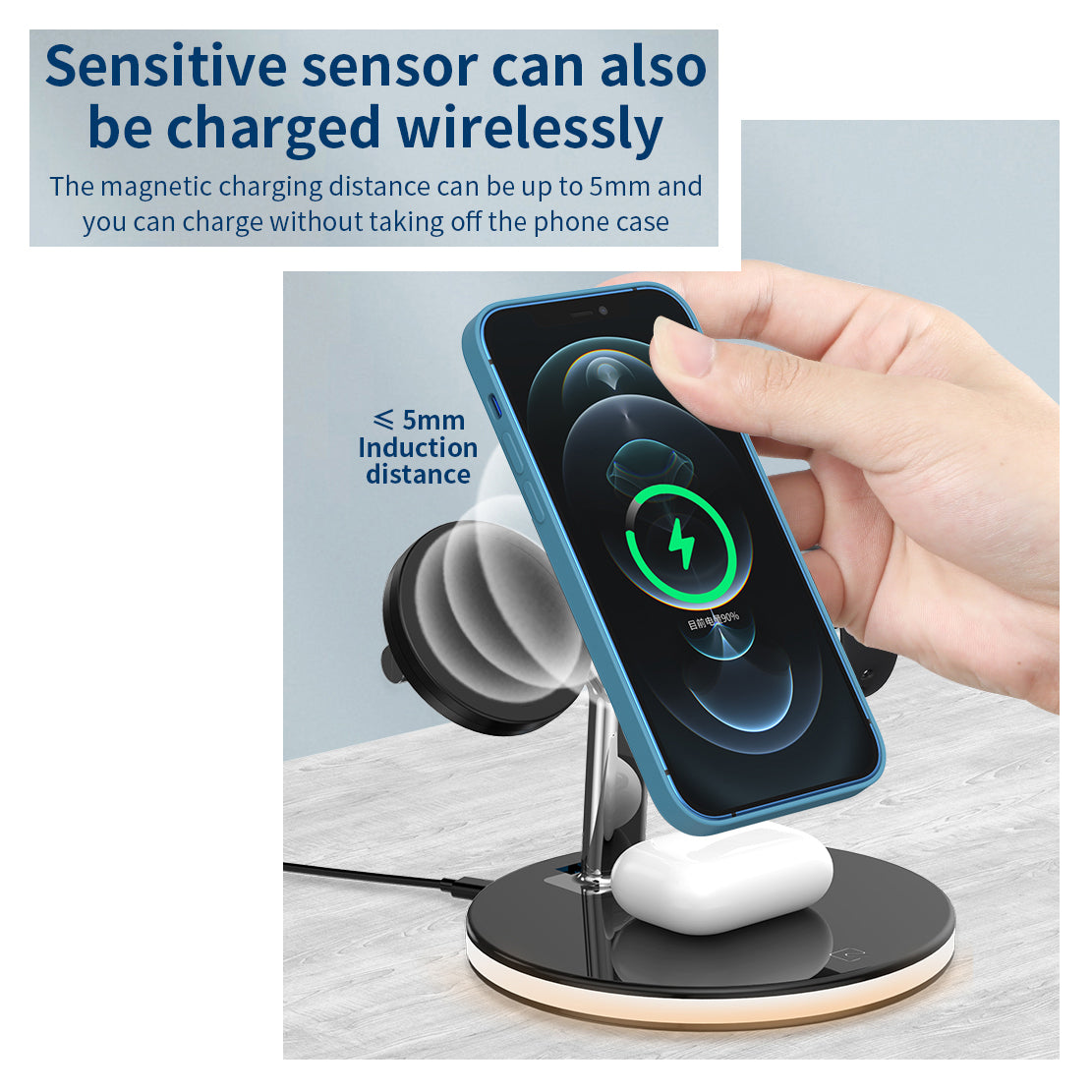 Wireless Charger 15W Fast Charger Station Lamp For Apple Watch iPhone AirPods