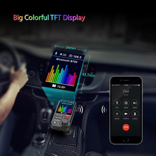 FM Transmitter Wireless Bluetooth Large LCD Screen MP3 Player QC USB Car Charger