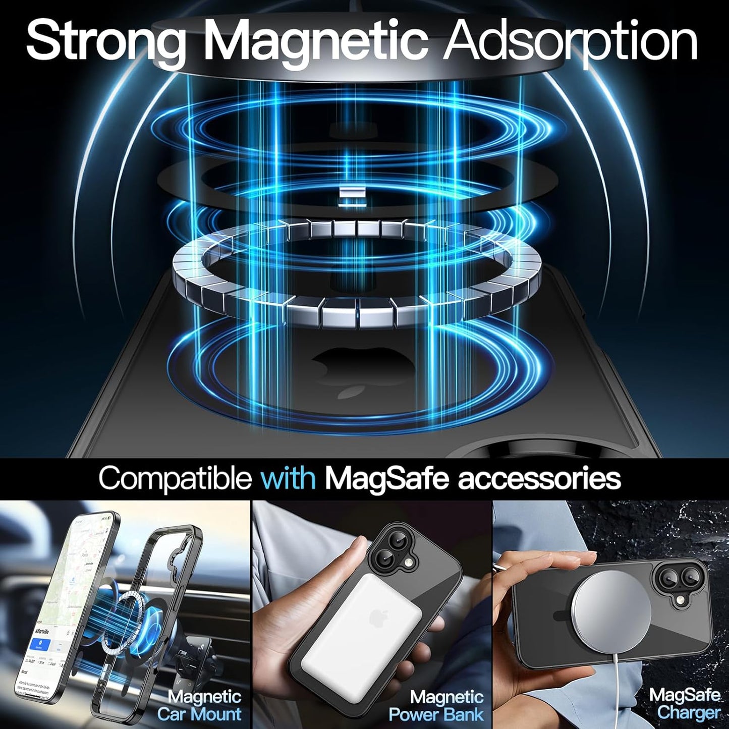 For Apple iPhone 17 (6.3") Black Crystal Case Compatible with MagSafe