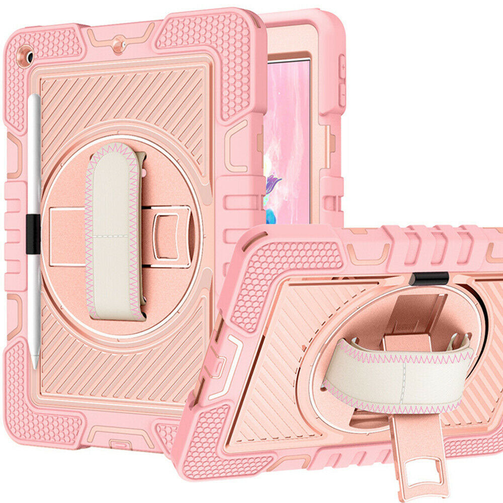 For iPad Rugged Stand Hard Case Shockproof Hybrid Cover + Strap