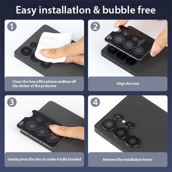 For Samsung Galaxy S25 Ultra Metal Camera Lens Glass Individual Eagle Protector Cover - Black