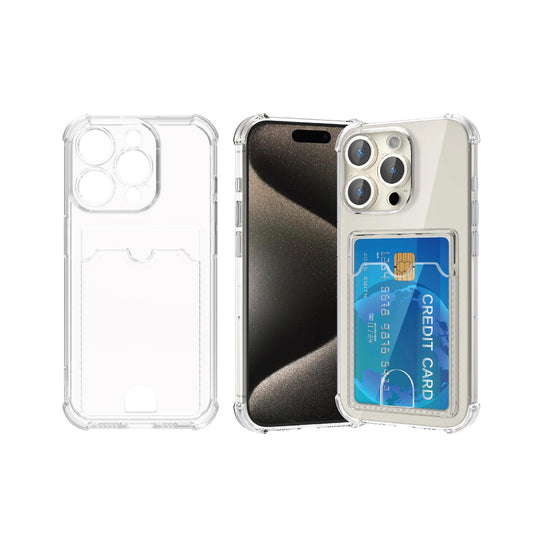 For iPhone 16 15 Pro Max Case with Card Holder, Wallet Case Clear Slim Soft Protective Cover Shockproof Anti-Scratch Phone Card Case