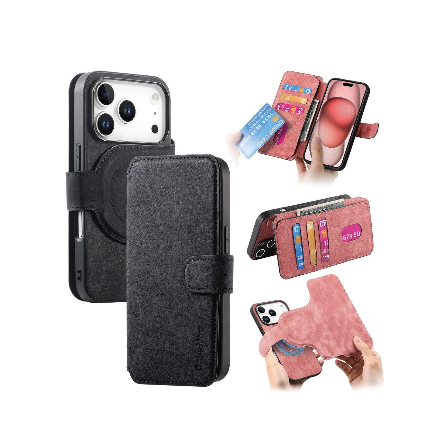For iPhone 17 Pro (6.3") Detachable Wallet Case Flip Leather Magsafe Magnetic Cover