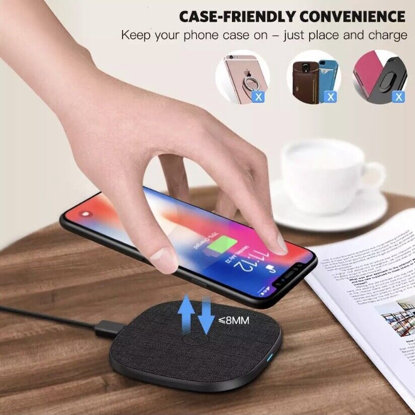 10W Fast Charging Pad Wireless Charger None-Slip PU Leather