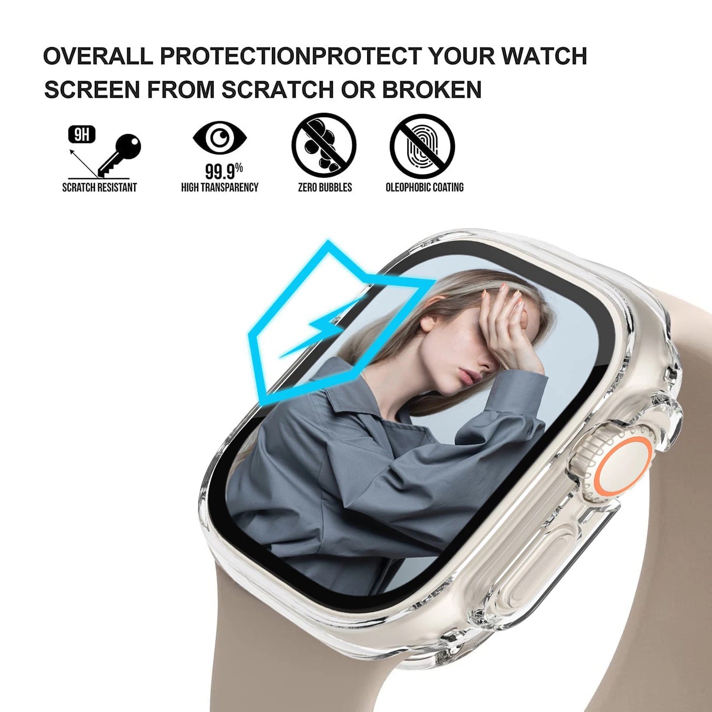 For Apple Watch Series Ultra 2 49MM PC Full Cover Case Tempered Screen Protector