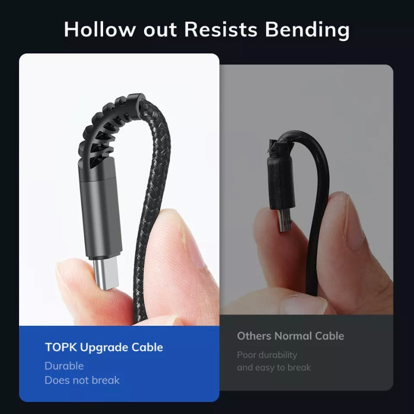 TOPK3-IN-1 3A Fast Charge USB to 8-Pin Micro USB Type C For iPhone iPad Braided