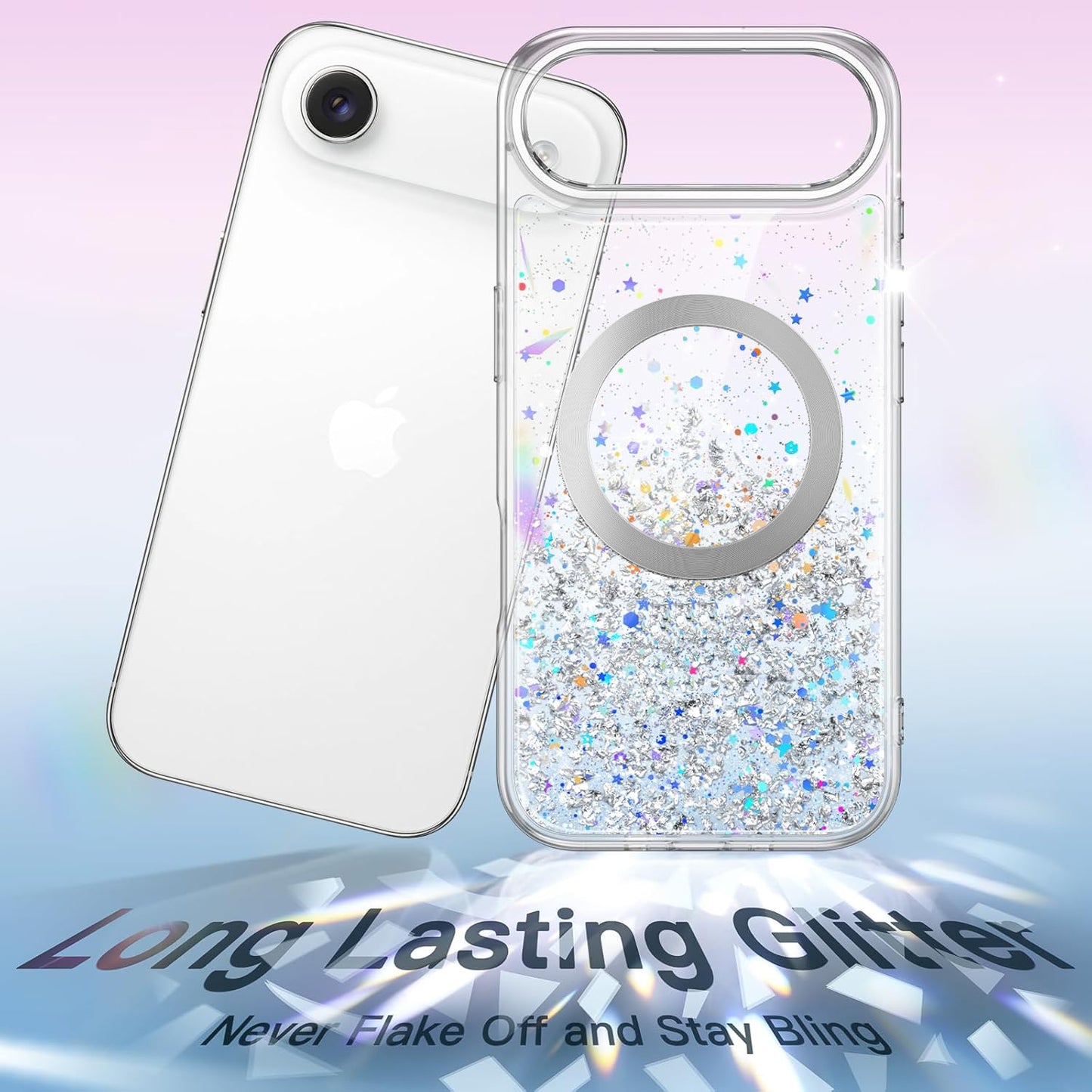 iPhone 17 Air (6.5") Glitter Case Clear MagSafe Compatible Sparkly Shockproof Bling Phone Cover