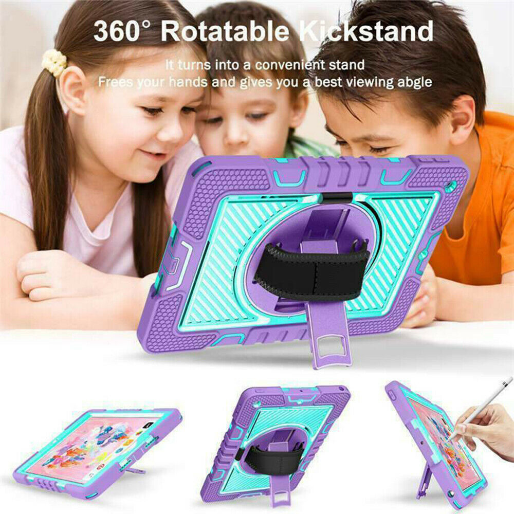 For iPad Rugged Stand Hard Case Shockproof Hybrid Cover + Strap