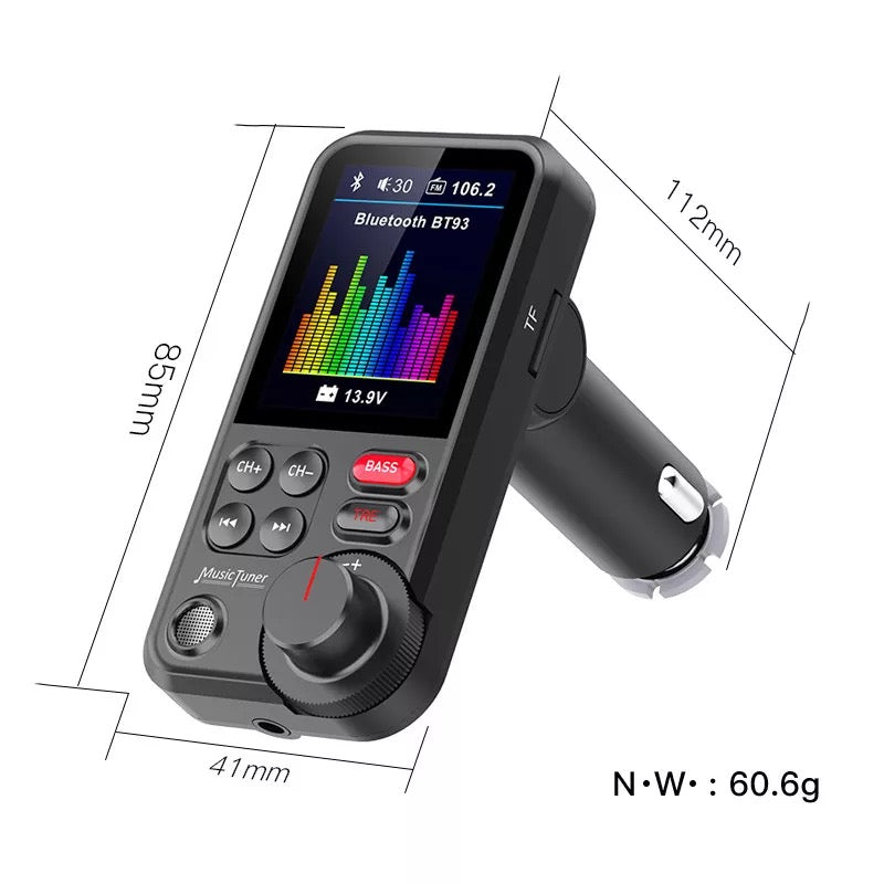 FM Transmitter Wireless Bluetooth Large LCD Screen MP3 Player QC USB Car Charger