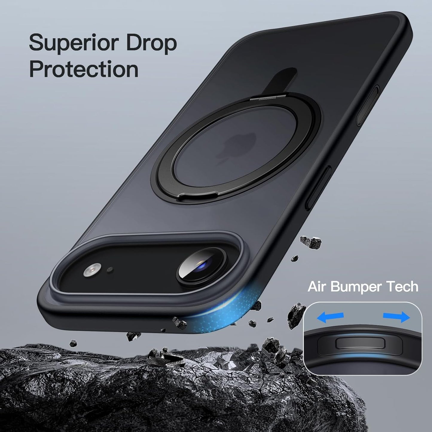For iPhone 17 Air (6.5") Magnetic MagSafe Shockproof Case Ring Stand Black Cover