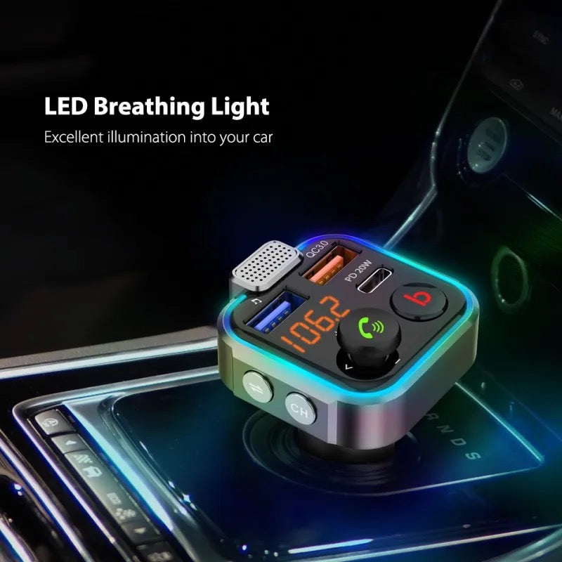 Bluetooth FM Transmitter QC3.0 PD USB-C Car Charger Wireless RGB Backlit Adapter