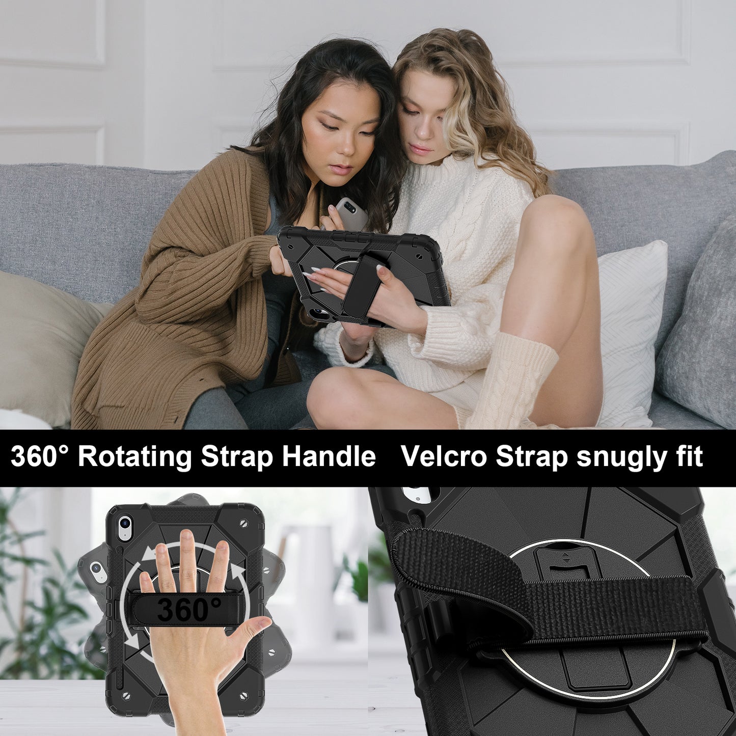 Rugged Stand Hard Case Shockproof Cover Strap iPad 10th gen 10.9" (2022) / 11th gen A16 (2025)