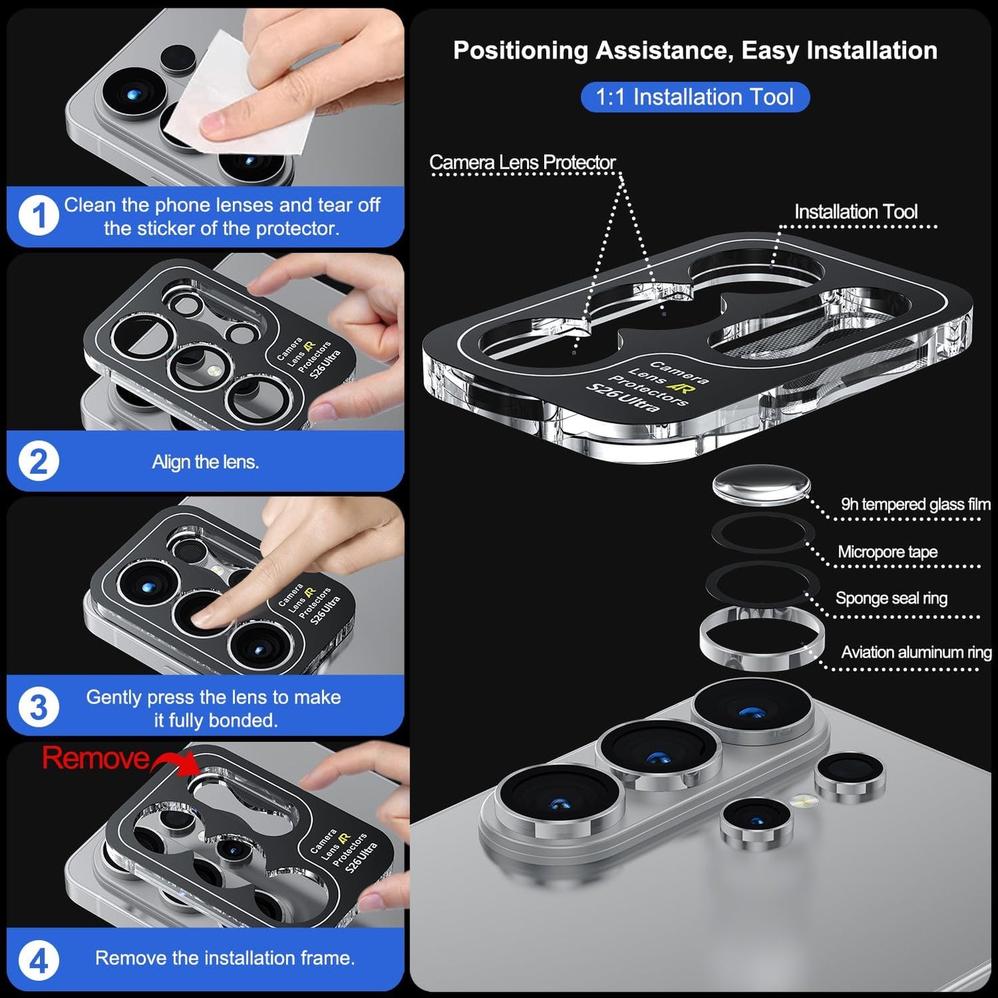 For Samsung Galaxy S26 Ultra Metal Camera Lens Glass Individual Eagle Protector Cover (Silver)
