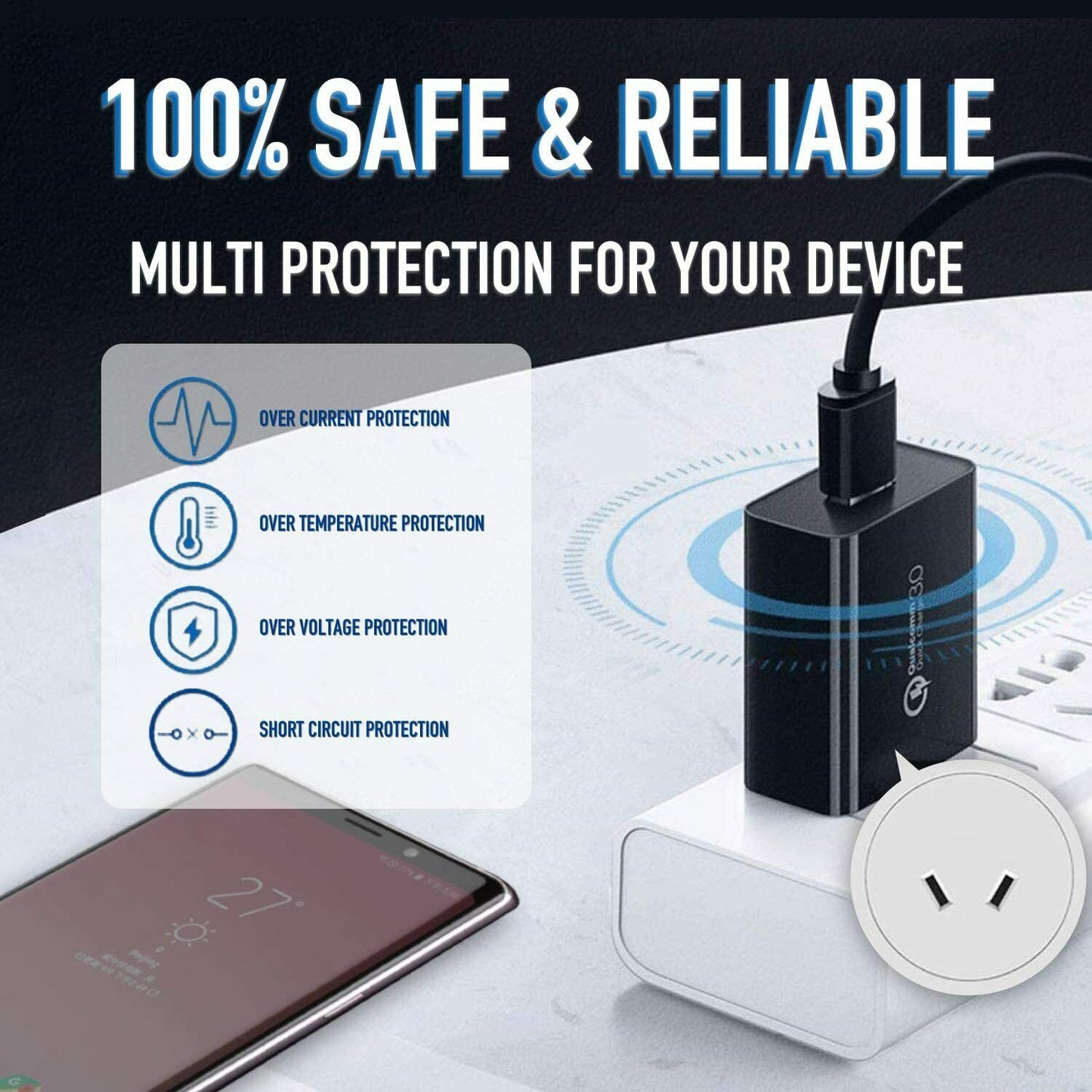 Qualcomm Quick Charge 3.0 USB Adapter - AU/NZ SAA Approved plug