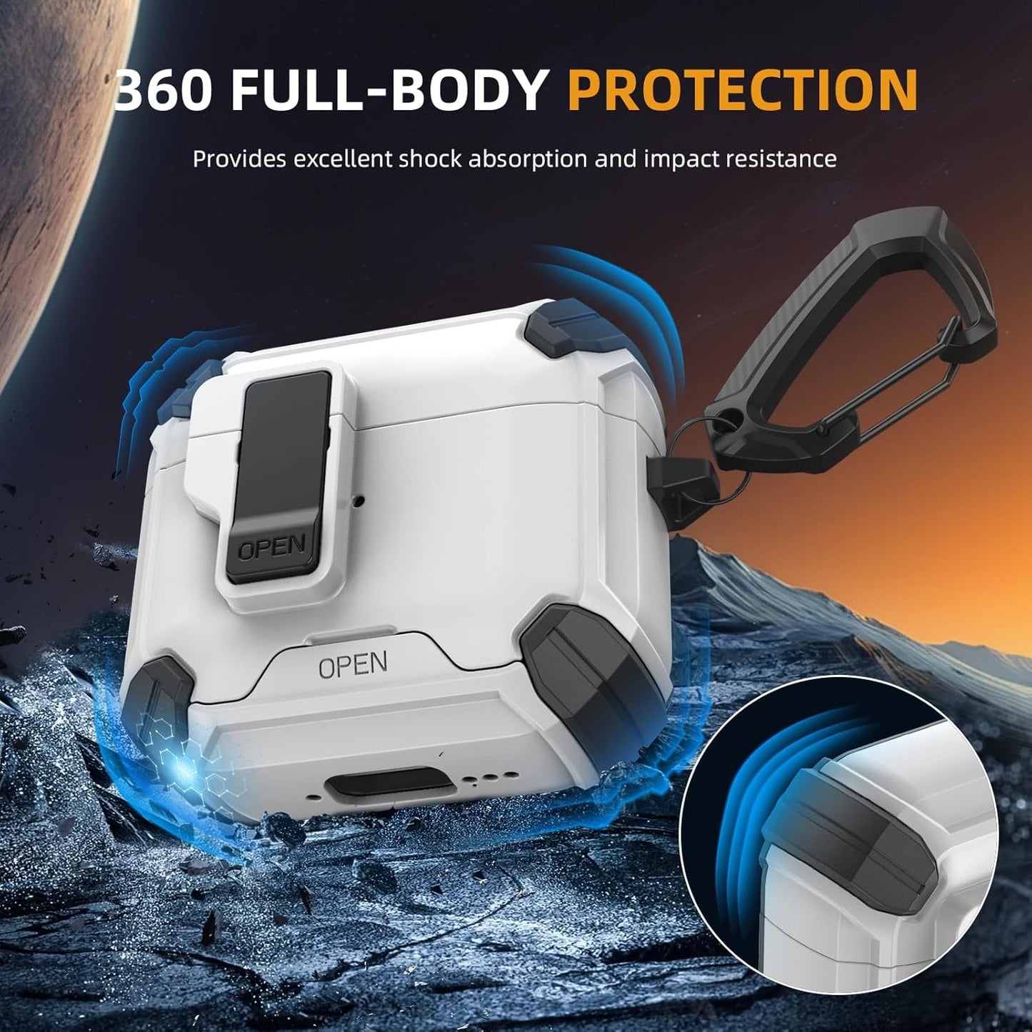 For Airpods 4 Gen (2024) Case with Lock Lid & Stand, Shockproof Protective Cover (White)