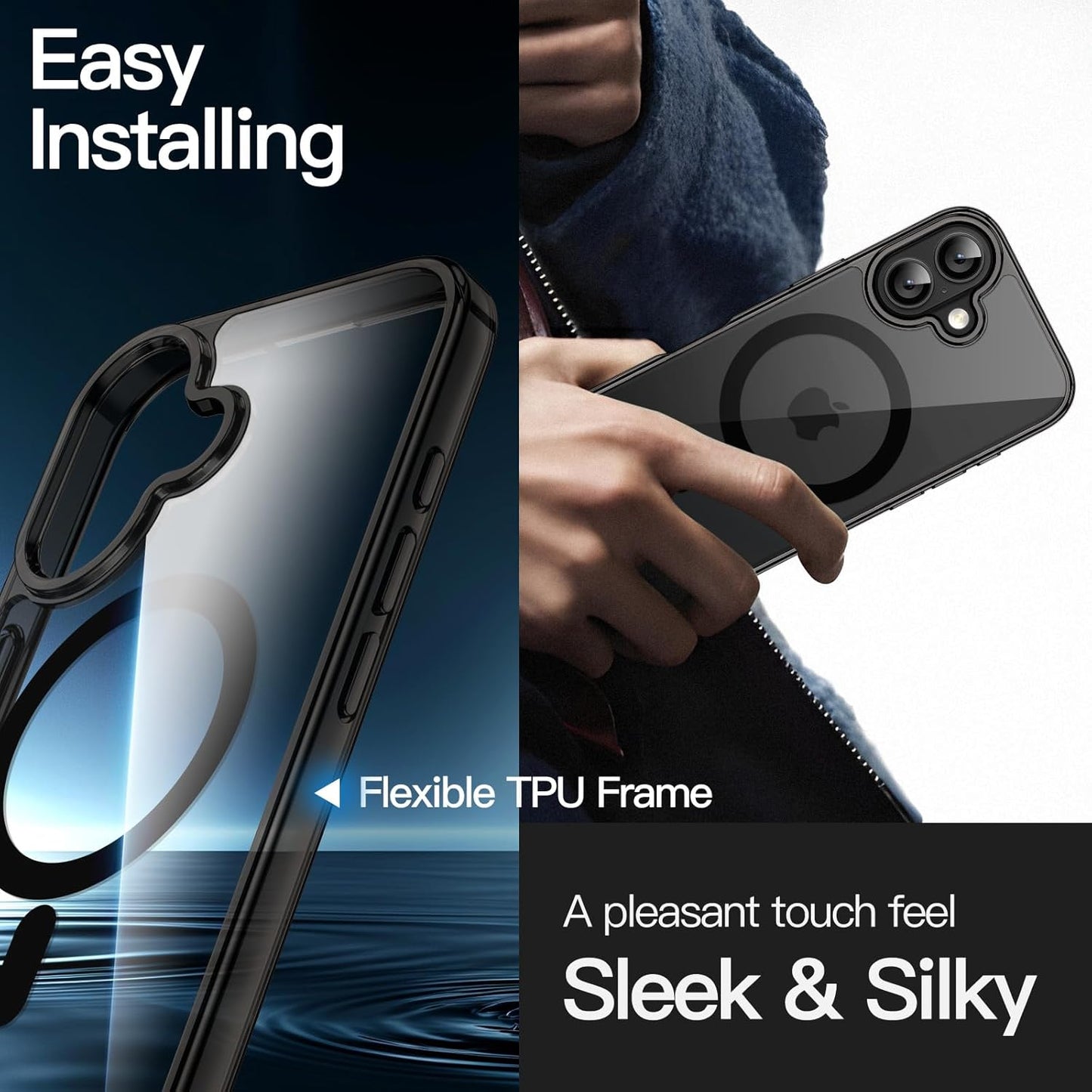 For Apple iPhone 17 (6.3") Black Crystal Case Compatible with MagSafe