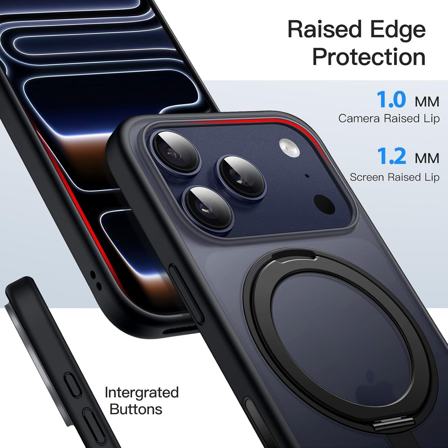 For iPhone 17 Pro Max (6.9") Magnetic MagSafe Shockproof Case Ring Stand Black Cover