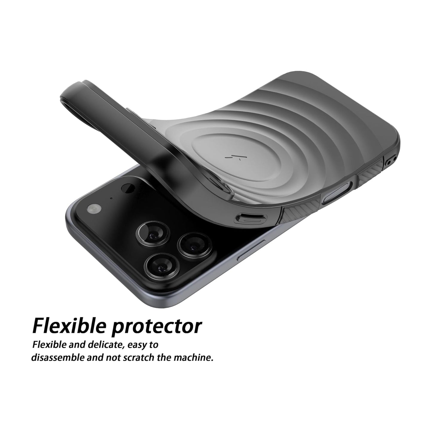 For Apple iPhone 17 Pro Magnetic Magsafe Case Back Camera Holder Ripple Cover (Black)