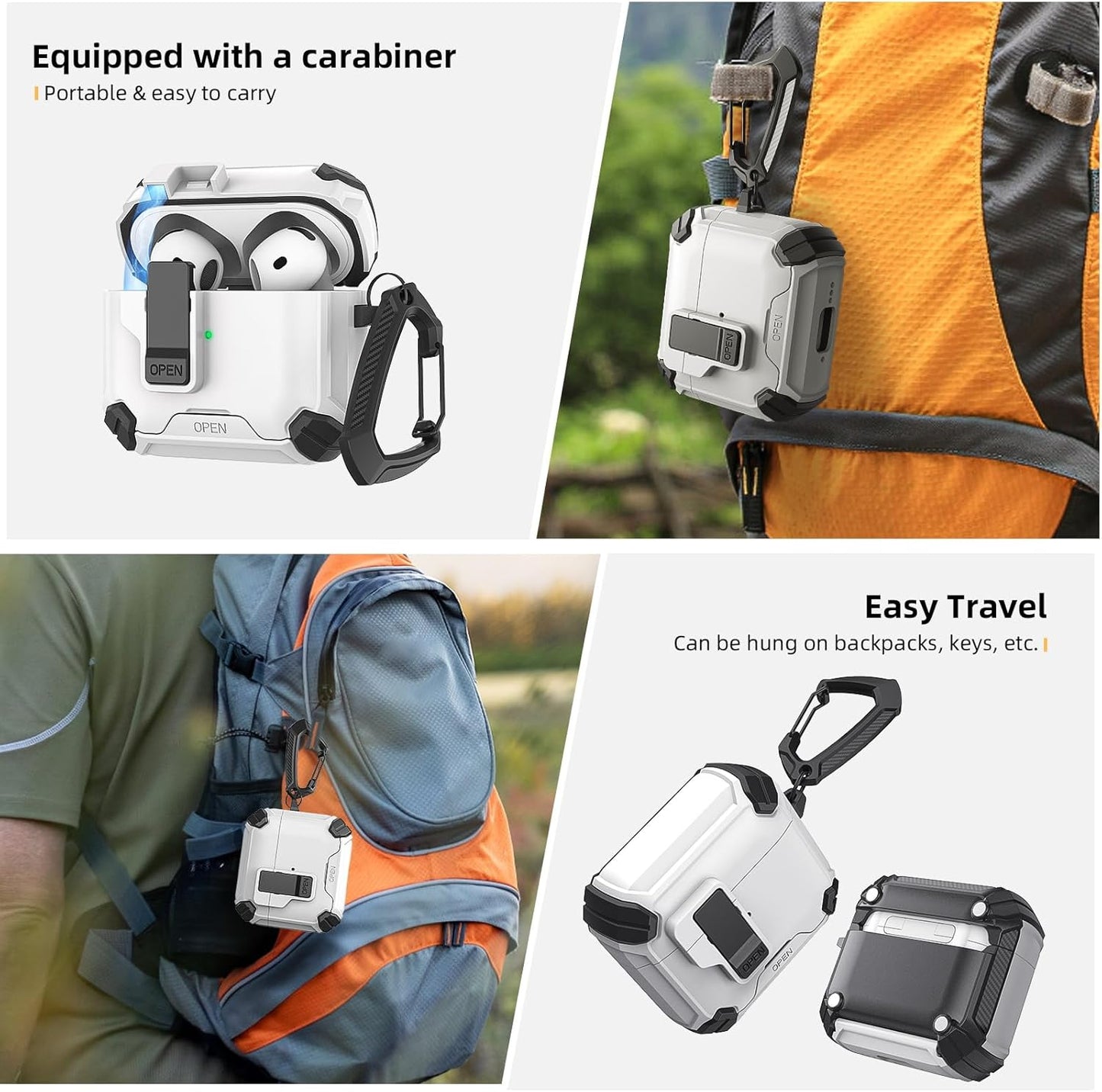 For Airpods 4 Gen (2024) Case with Lock Lid & Stand, Shockproof Protective Cover (White)