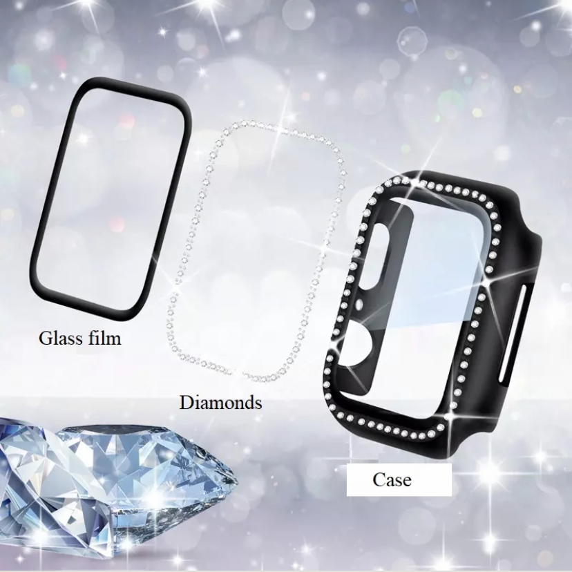 Bling PC Full Cover Watch Case Tempered Screen Protector For Apple iWatch 10 / 9 / 8 / 7 / SE / 6 / 5 / 4 / 3 / 2 / 1 / 38 / 40 / 41 / 42 / 44 / 45 / 46mm