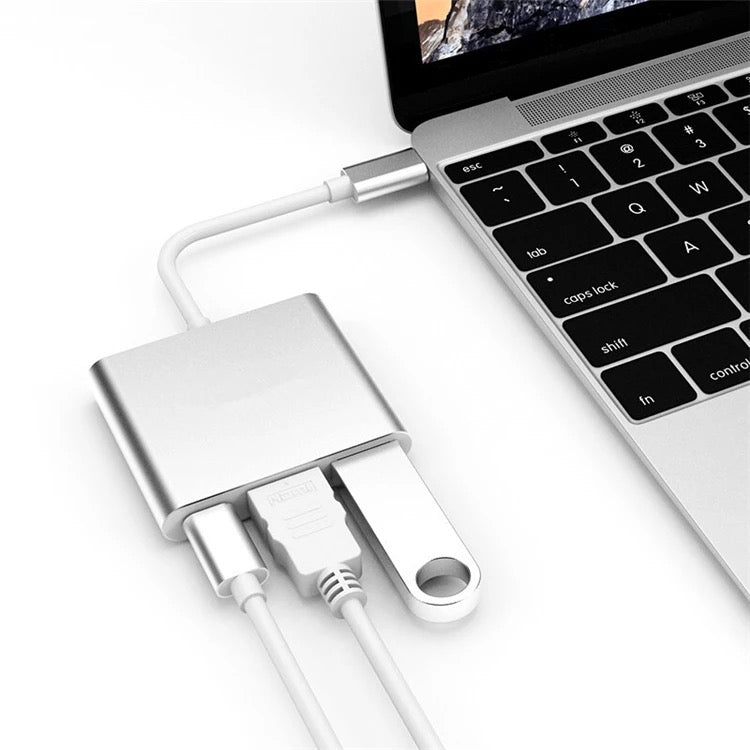 Type C to USB-C HDMI USB 3.0 Adapter Converter Cable 3 in 1 Hub For MacBook Pro