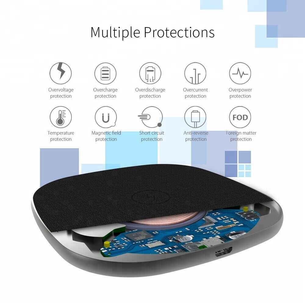 10W Fast Charging Pad Wireless Charger None-Slip PU Leather