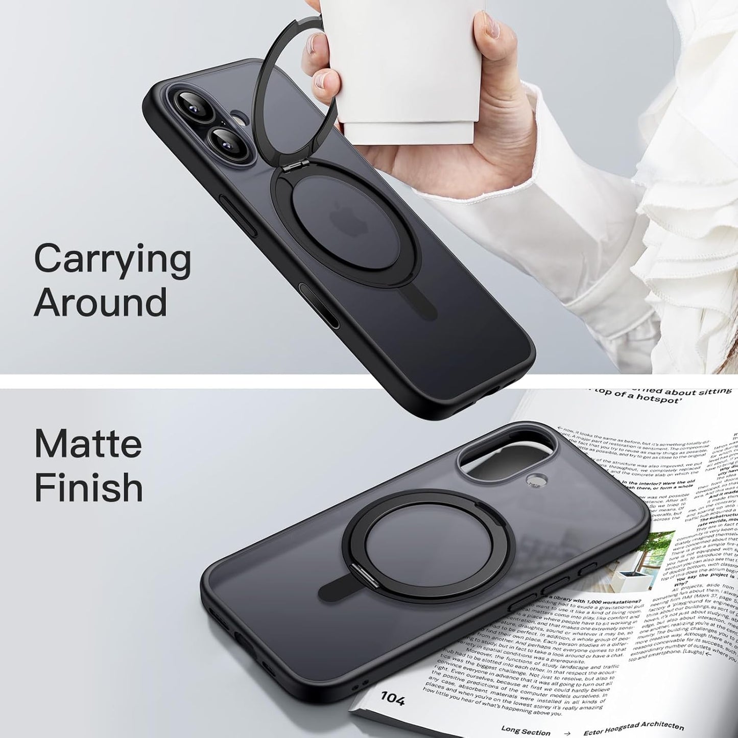 For iPhone 17 (6.3") Magnetic MagSafe Shockproof Case Ring Stand Black Cover