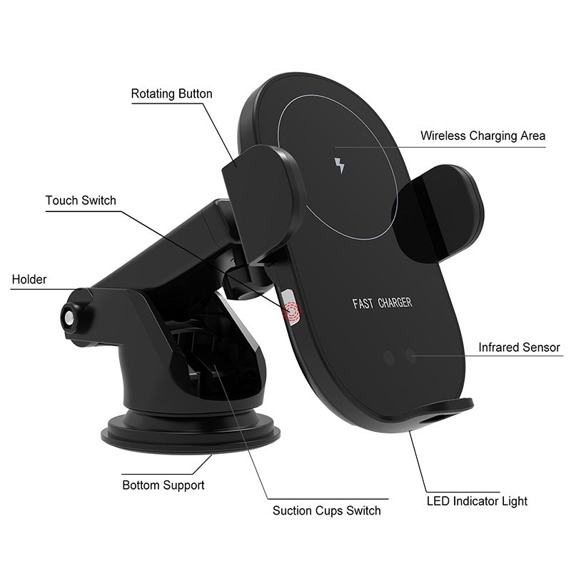15W Automatic Clamping Wireless Charging Car Charger Mount Air Vent Phone Holder