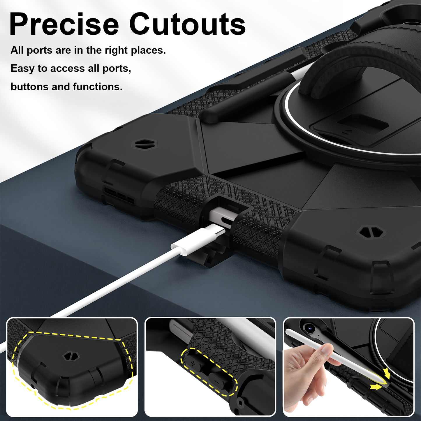 Rugged Stand Hard Case Shockproof Cover Strap For Samsung Tab S9 / S9 FE / S10 FE