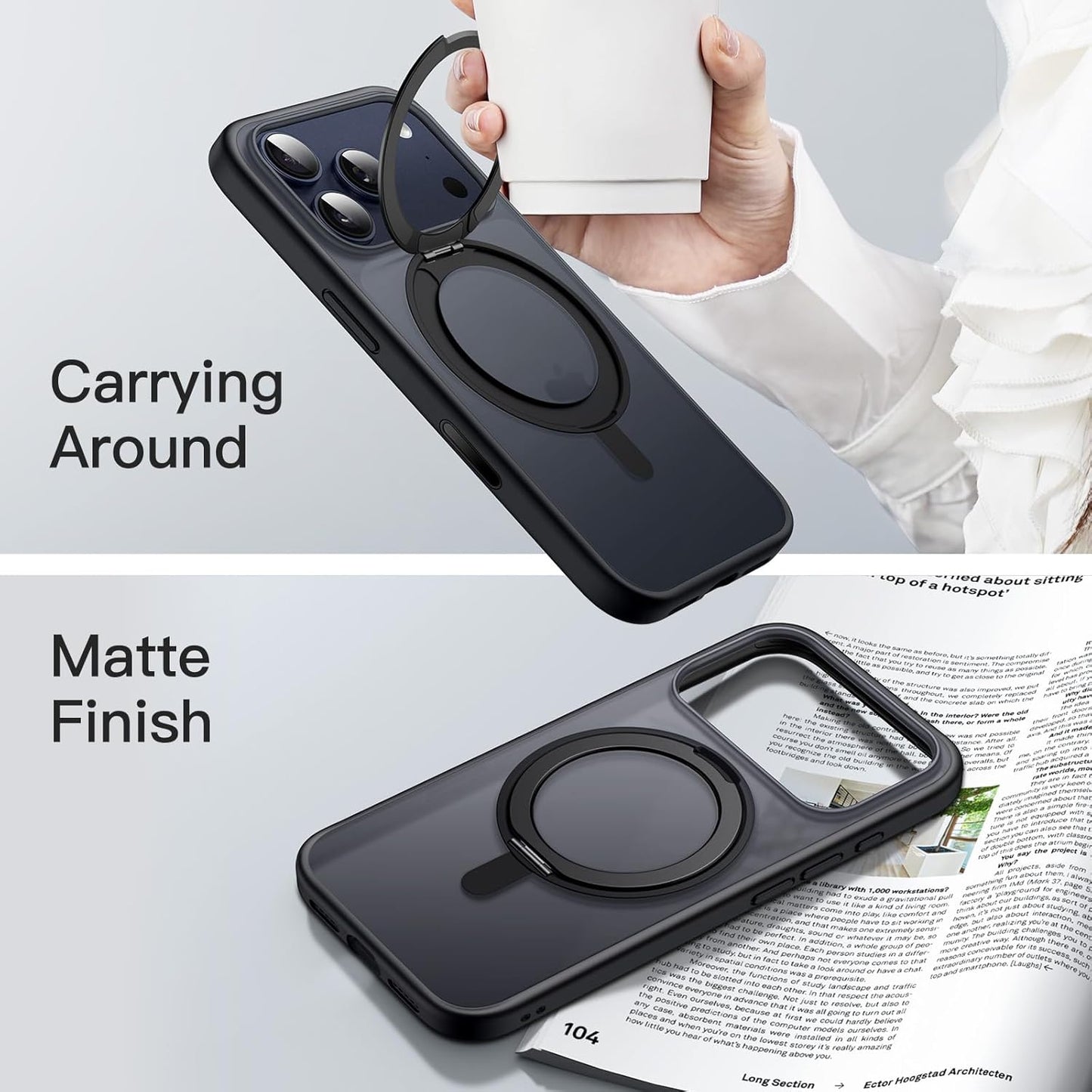 For iPhone 17 Pro (6.3") Magnetic MagSafe Shockproof Case Ring Stand Black Cover