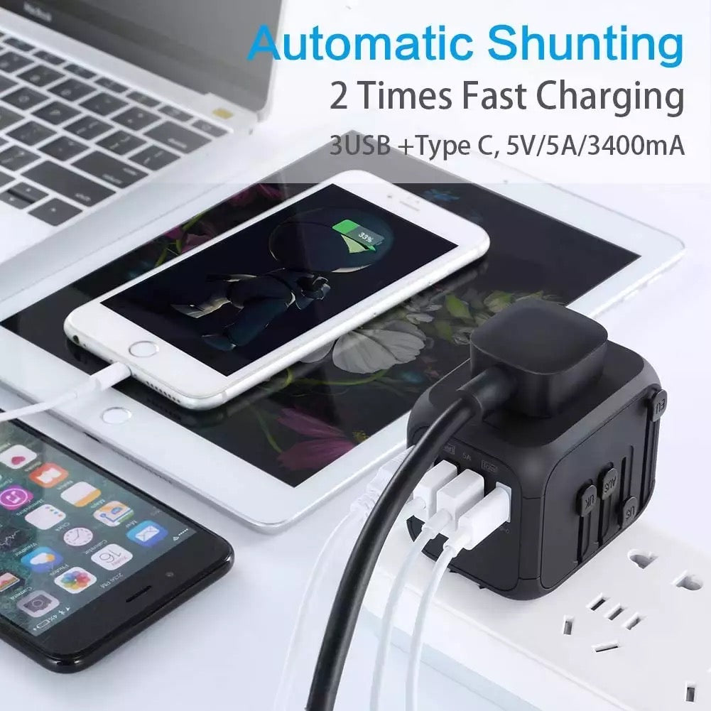 Type-C 3 USB Charger Universal World Travel Adapter EU UK AU US Plug Converter