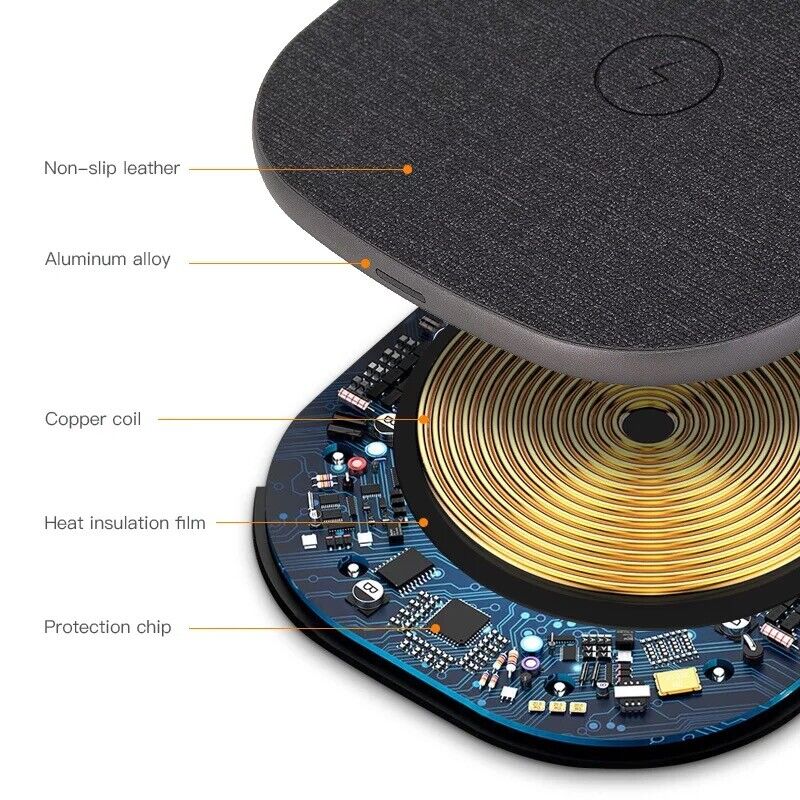 10W Fast Charging Pad Wireless Charger None-Slip PU Leather